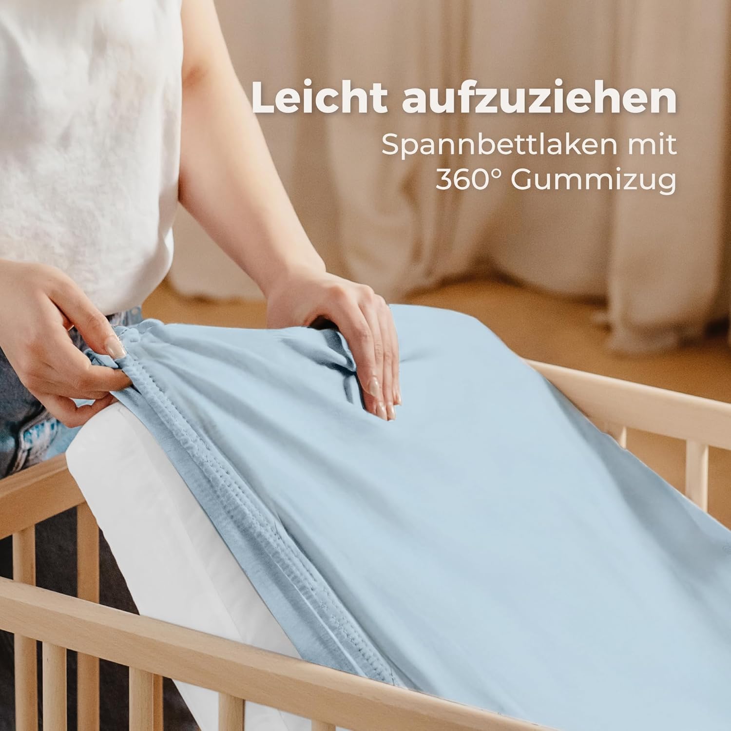 Thumbnail 6 de Dreamzie Set 2 Spannbettlaken Kinderwagen + 1 Matratzenschoner Babybett (55x90 cm) – 100% Baumwolle, wasserdicht