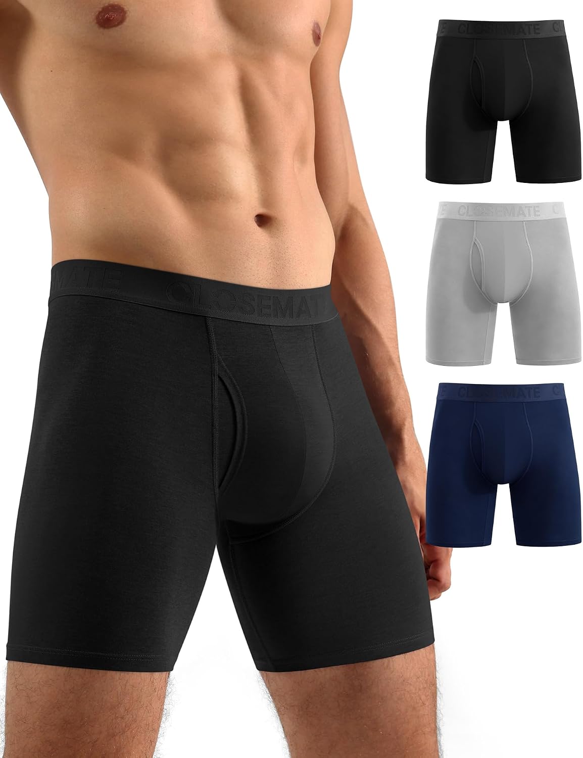 Detalle de CLOSEMATE Men's Boxer Shorts, Bamboo Viscose Blend, 3 Pack, 6-inch Leg