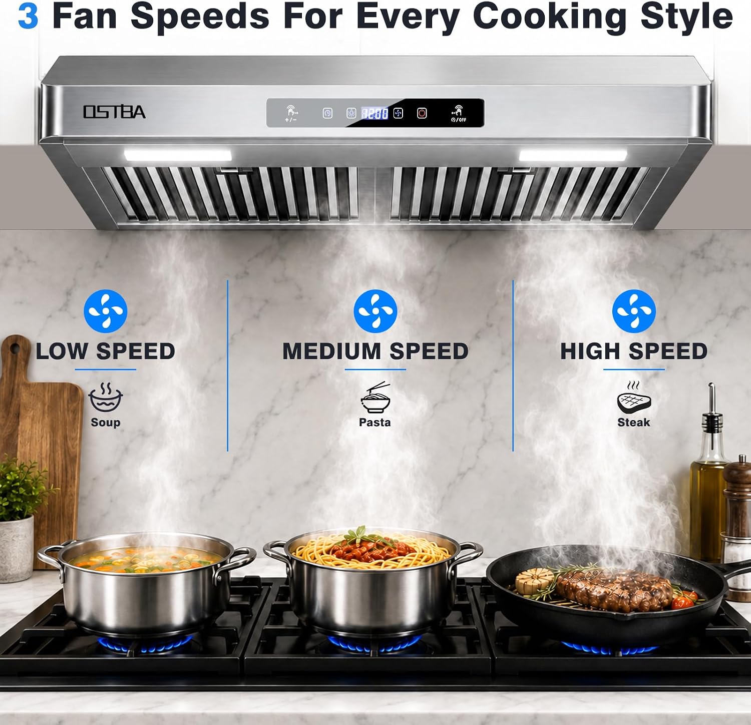 Detalle 1 de OSTBA LF0576C1 30-Inch Under-Cabinet Range Hood, 750 CFM, 3 Speeds