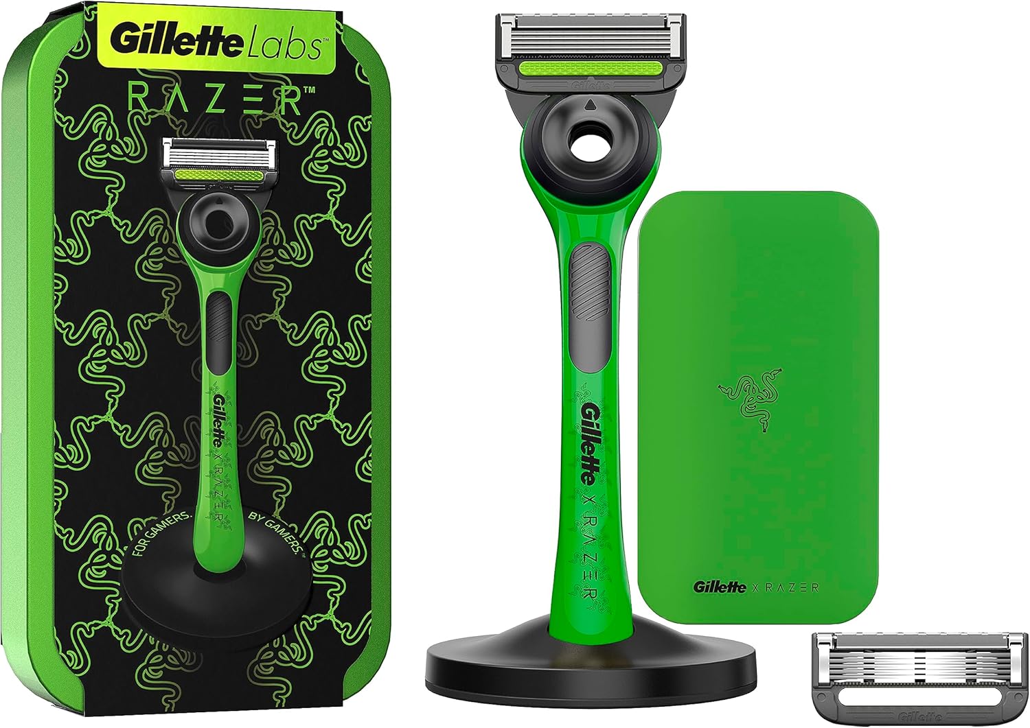 Thumbnail 5 de Gillette Labs Nassrasierer für Herren mit Reinigungs-Element, inkl. 1 Handstück, 8 Ersatzklingen und magnetischer Dock – Edelstahl, schwarz