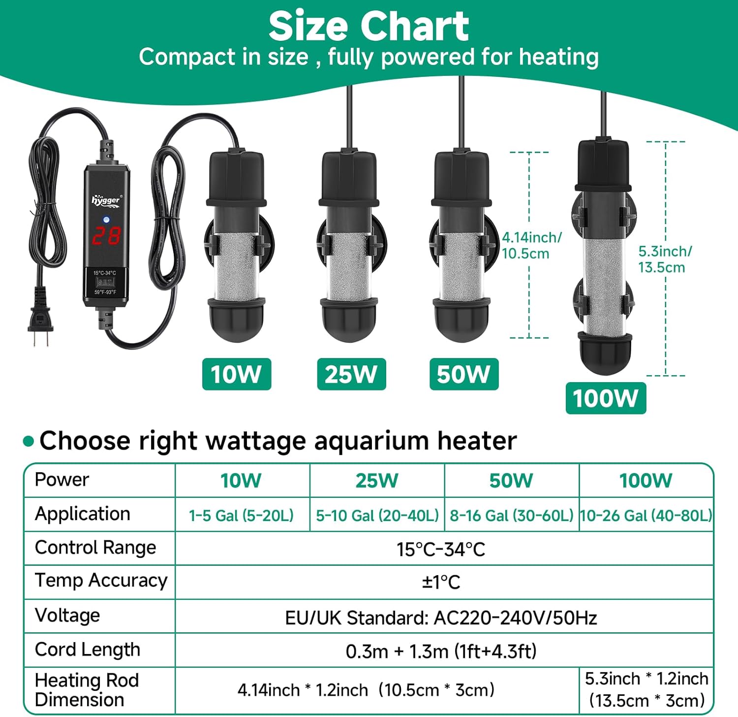 Thumbnail 6 de hygger Aquarium Heizung 10W 15–34°C