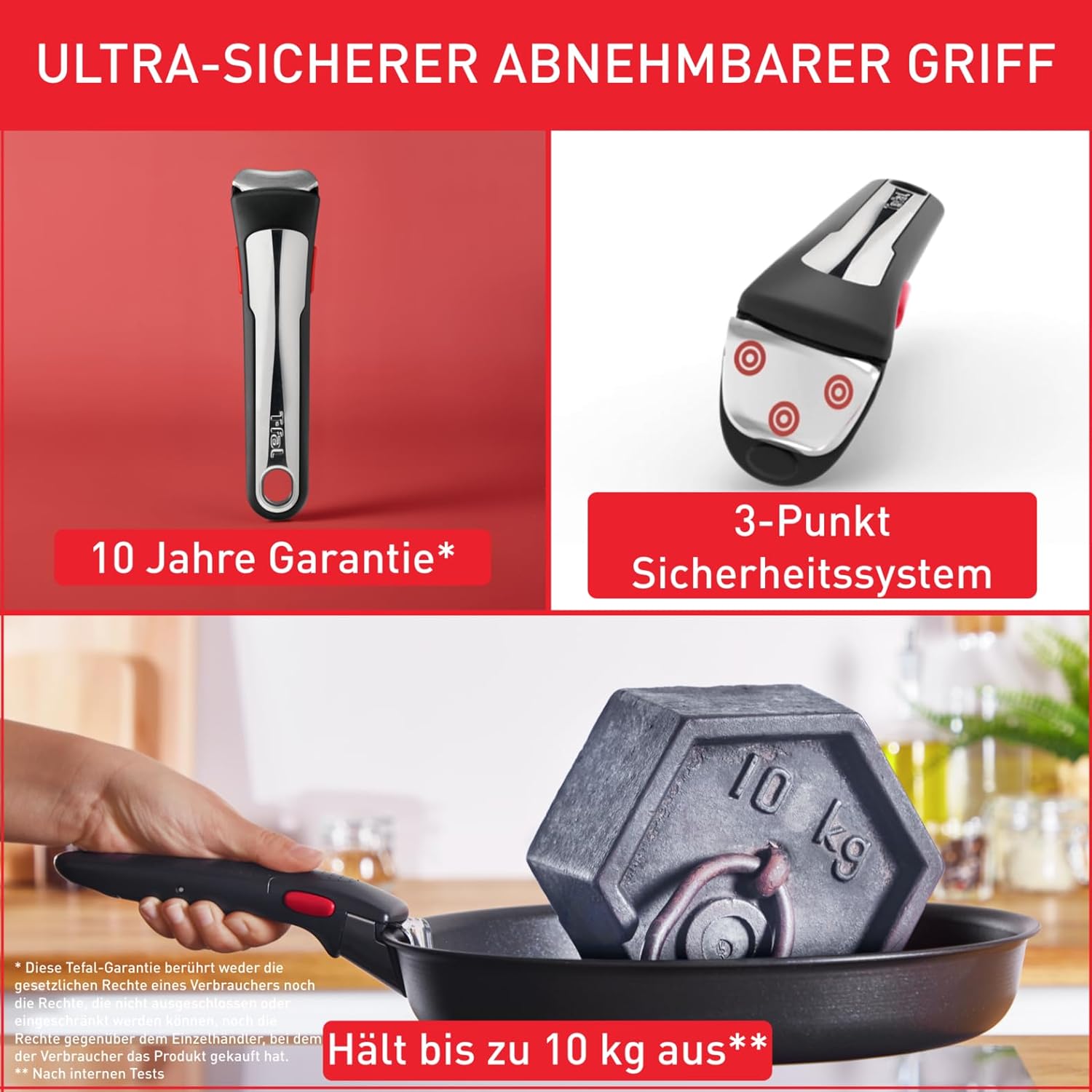 Detalle de Tefal Ingenio Unlimited On 3-teiliges Pfannenset mit abnehmbarem Griff, 24/28 cm – induktionsgeeignet