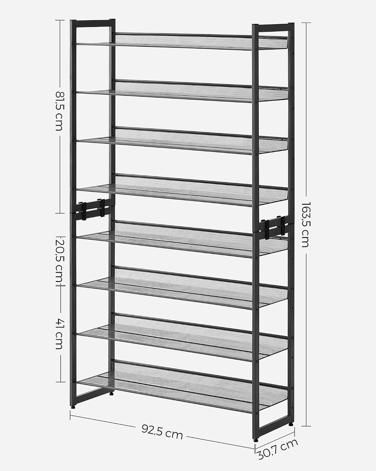 Detalle de SONGMICS LMR08B schoenenrek met 8 niveaus, verstelbare legplanken, zwart