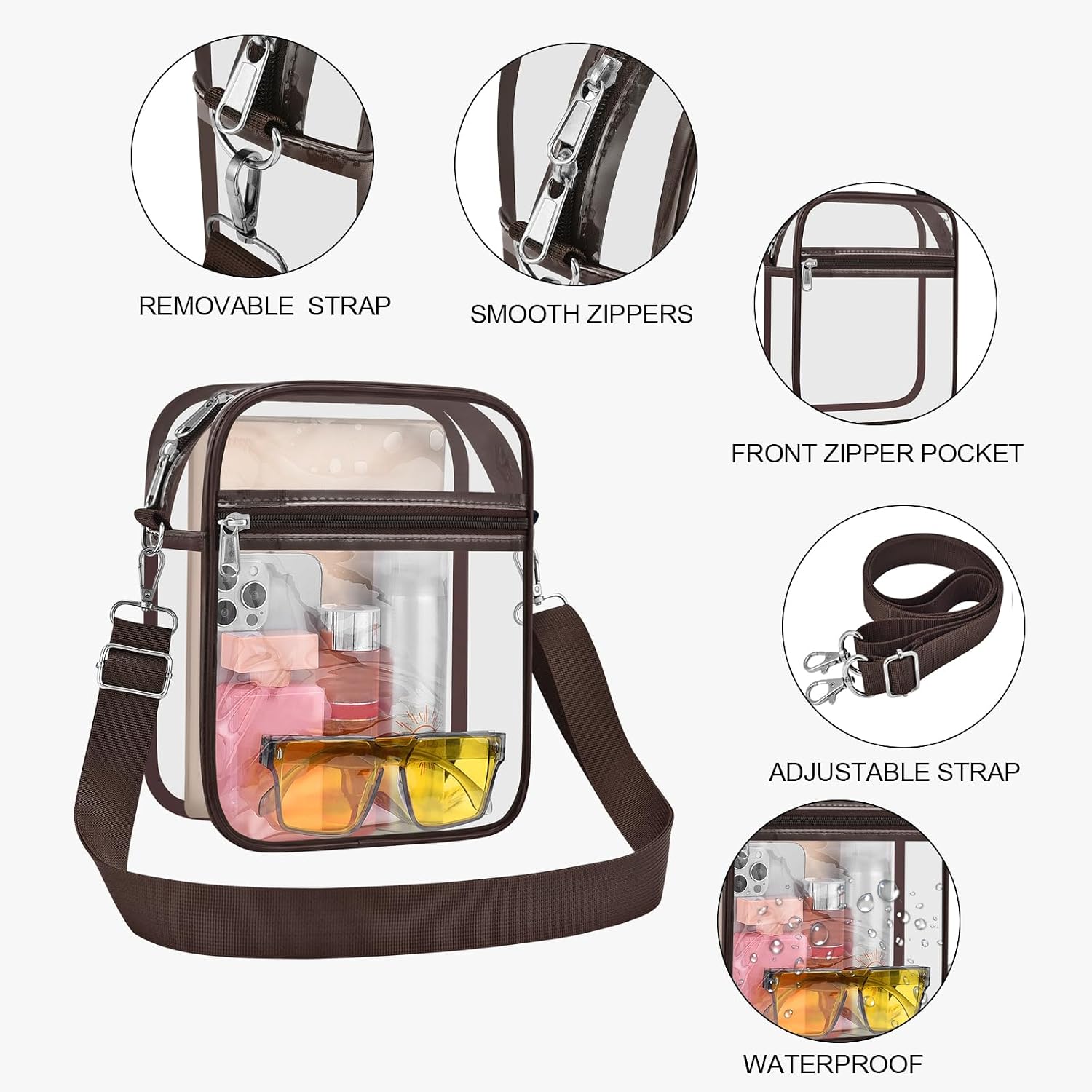 Detalle 2 de USPECLARE Clear Stadium Crossbody Bag 7.5 x 5.5 x 2.8 Inches