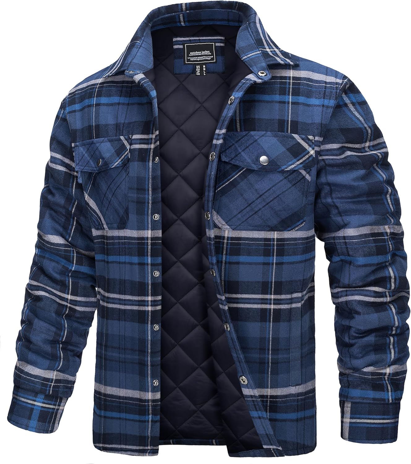 Detalle de TACVASEN Men's Quilted-Lined Flannel Shirt Jacket, Lightweight Button-Down