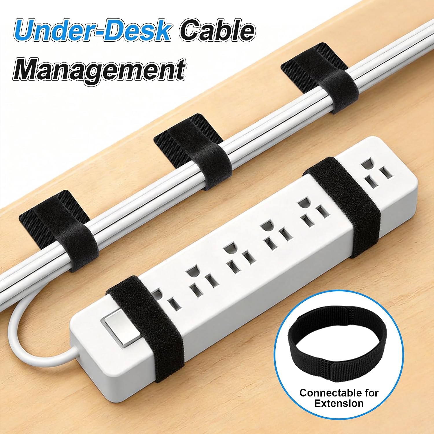 Detalle 2 de Kabelmanagement Schreibtisch – 25 Paul Paar Klett-Kabelbinder mit Klebepads für unter dem Tisch