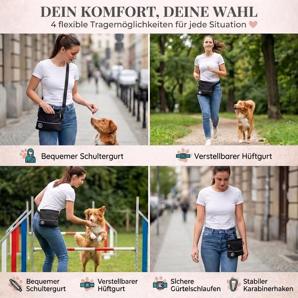 Thumbnail 3 de HUND IST KÖNIG Leckerlietasche für Hunde mit Einhand-Magnetverschluss und 2 Zip-Fächern