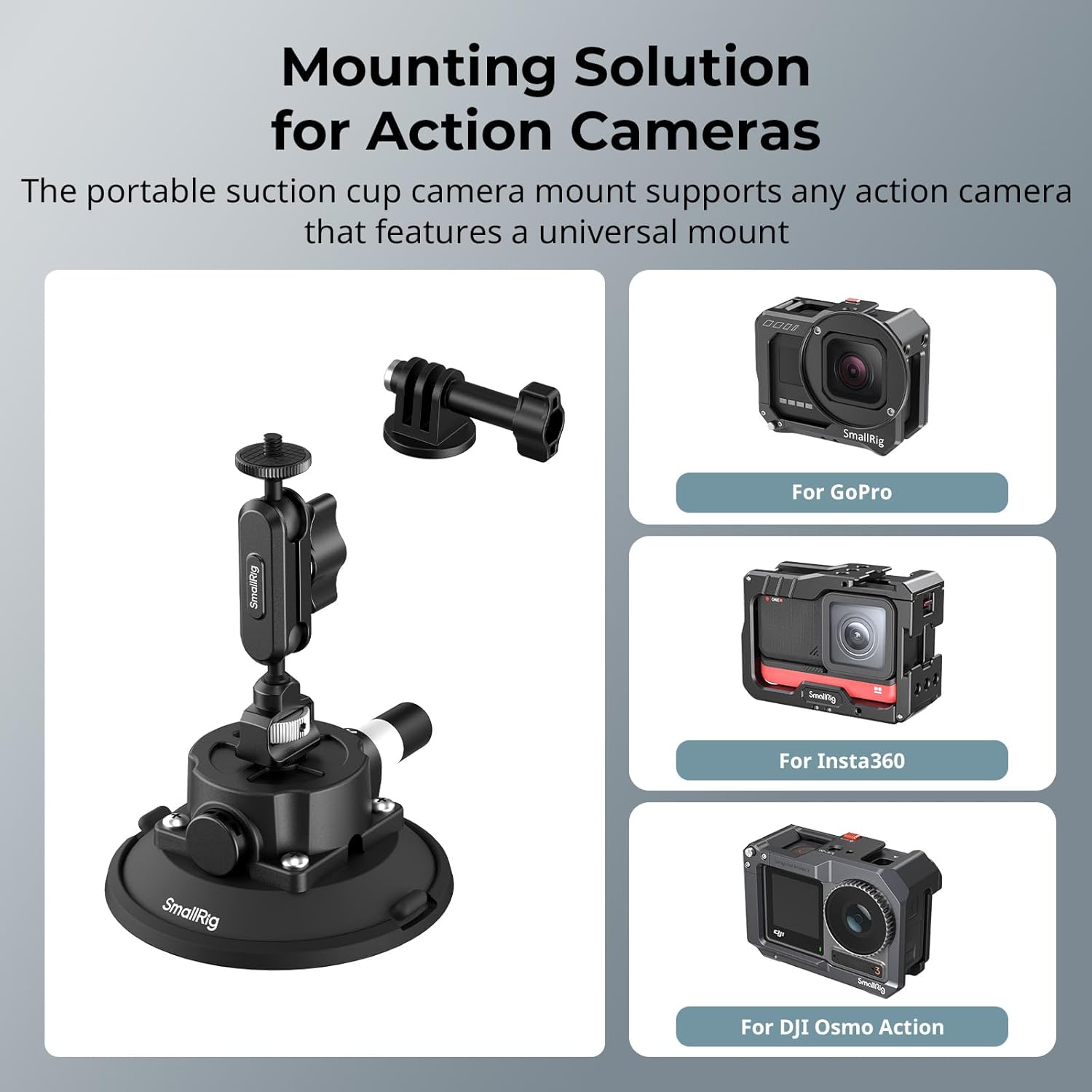 Detalle de SMALLRIG Support ventouse 4,5" avec Bras articulé à rotule – compatible action cam (DJI Osmo Action, Insta360, GoPro)