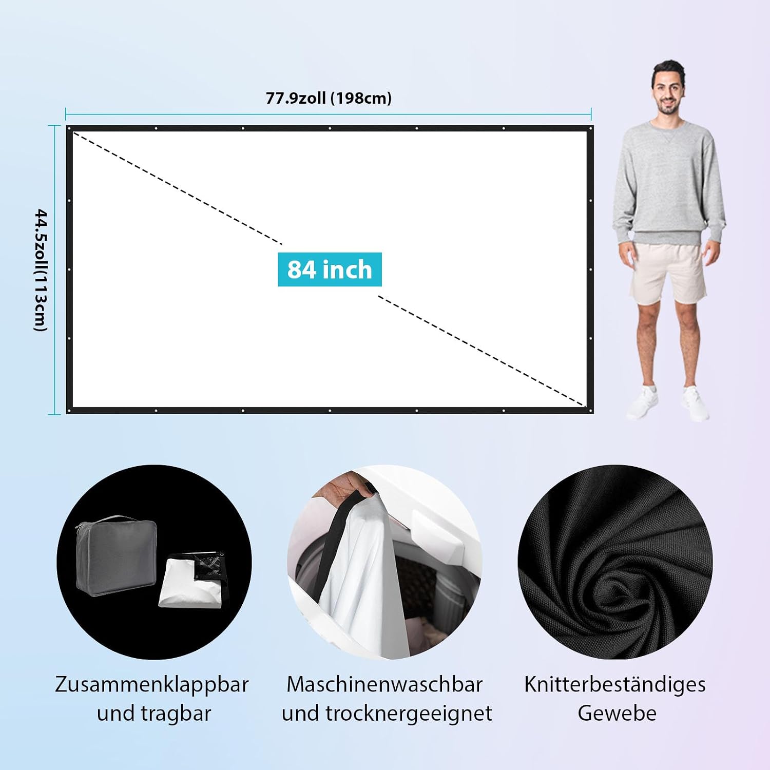 Detalle 2 de LEORFI Beamer Leinwand 84 Zoll Outdoor – Tragbar, faltbar und waschbar