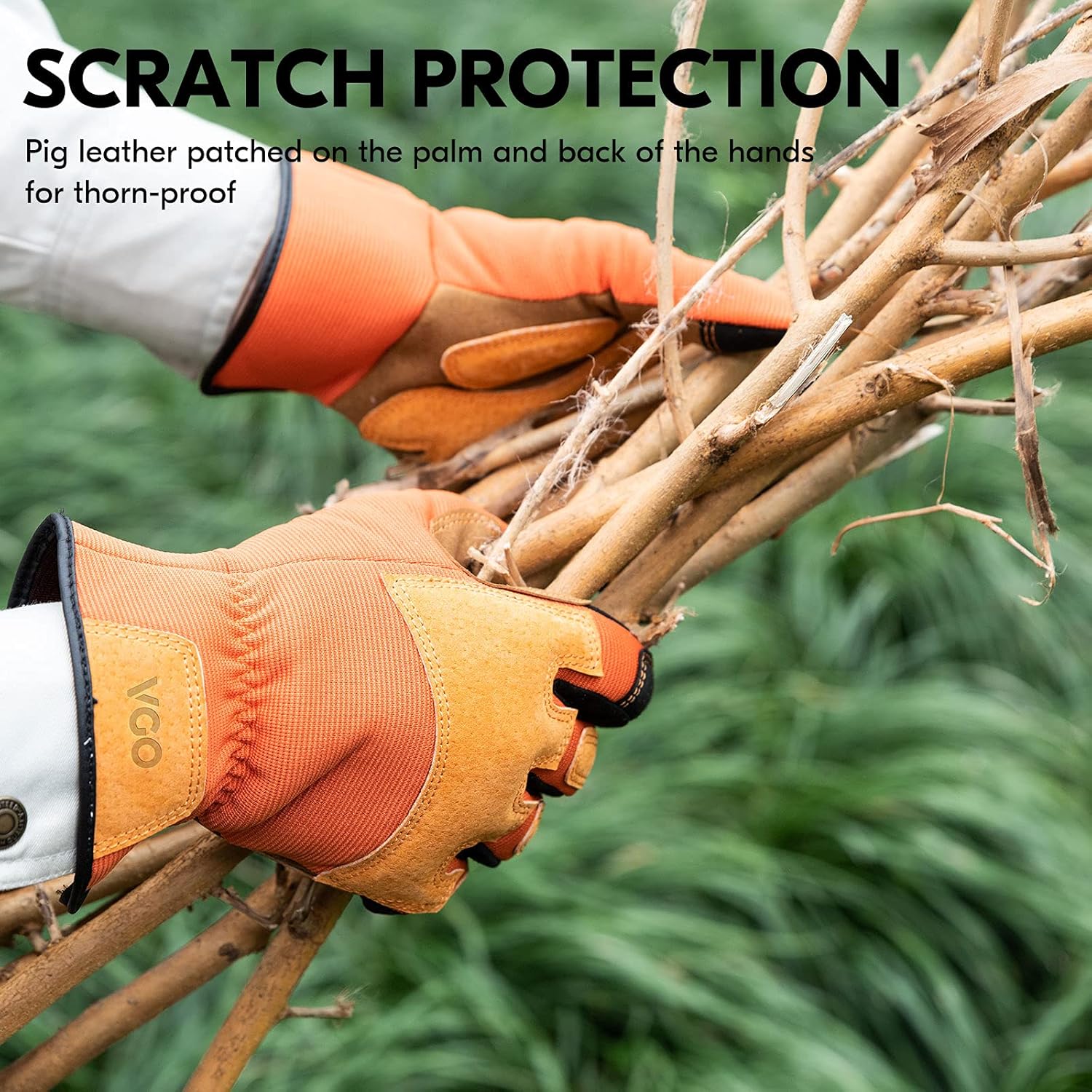 Thumbnail 4 de Vgo... Thornproof touchscreen gardening gloves with pig leather palm padding for work & outdoor use