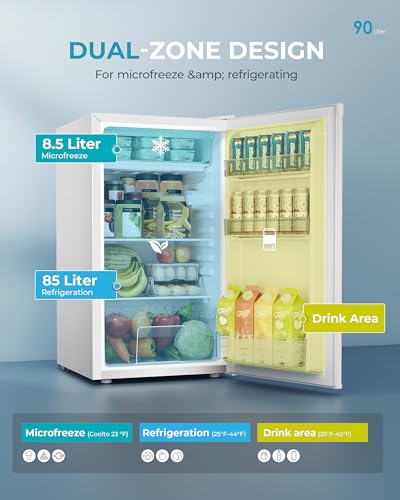 Detalle 2 de EUHOMY 93L Under Counter Fridge — Ultra-Quiet 38dB Mini Fridge, White
