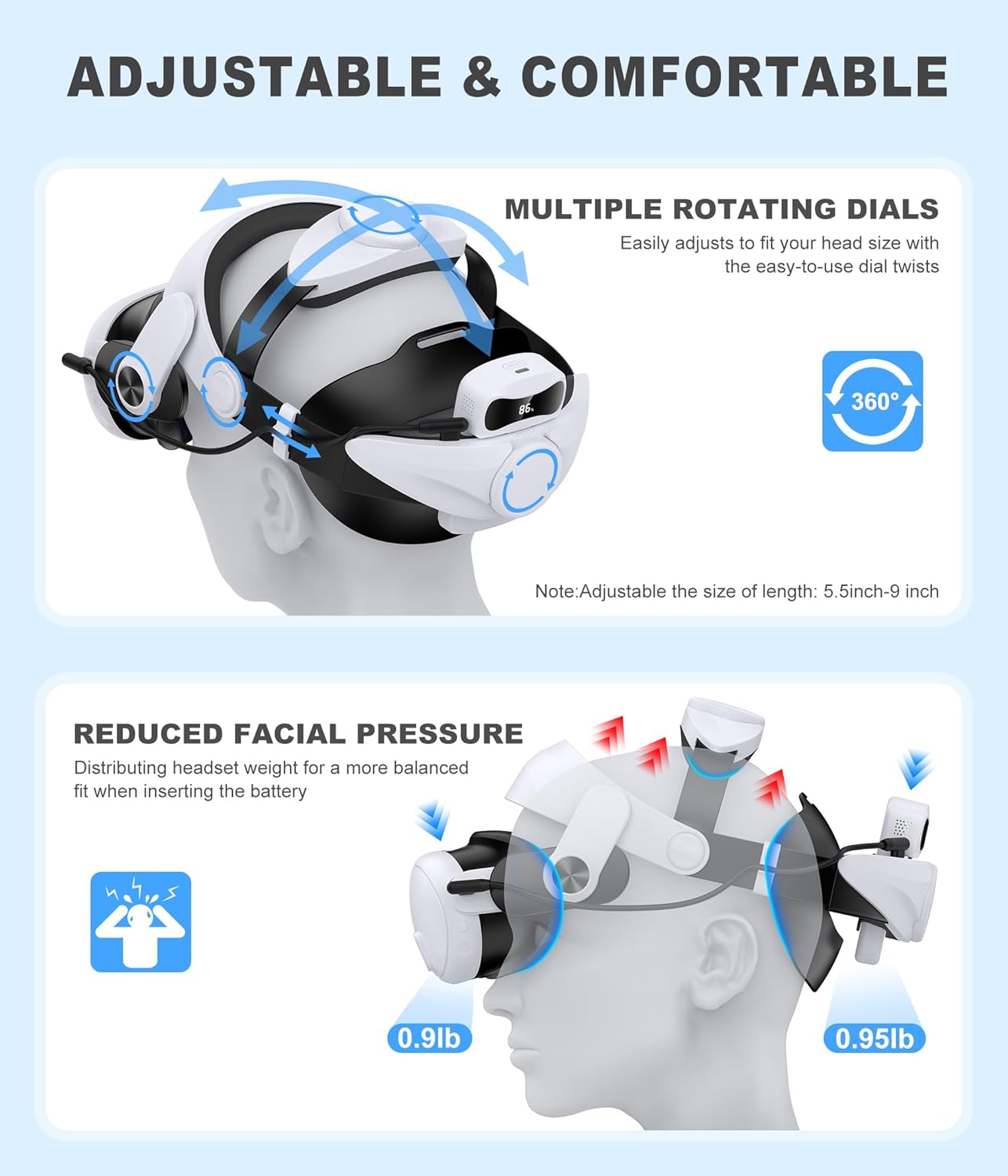 Thumbnail 3 de Digital Display Head Strap with 15000mAh Battery Base for Meta Quest 3/3S and Quest 2 – Enhanced Comfort & Endurance