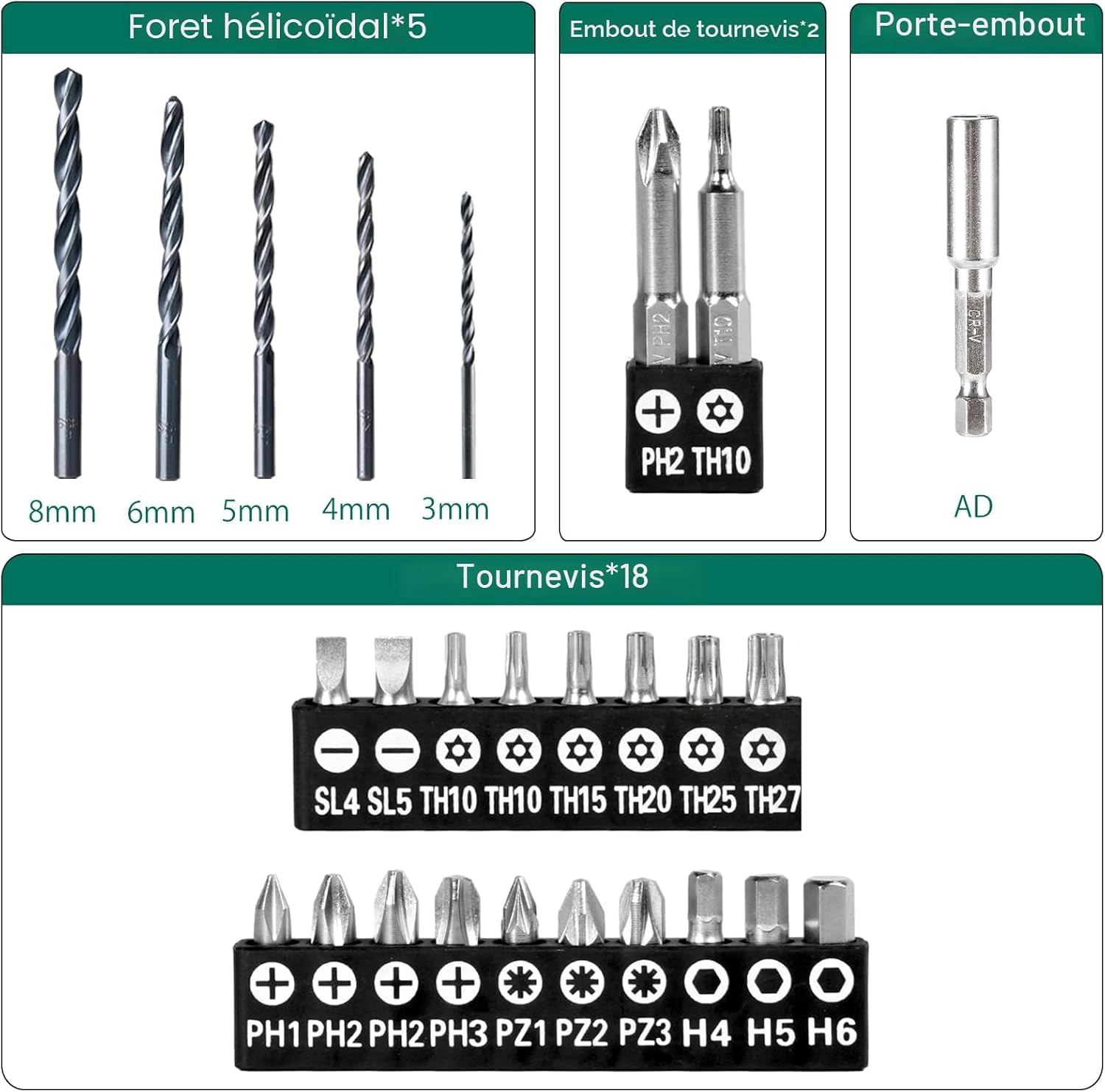 Detalle 2 de HYCHIKA Perceuse Visseuse Sans Fil 12 V – 30 Nm, 21+1 Réglages, 2 Vitesses, 26 Accessoires