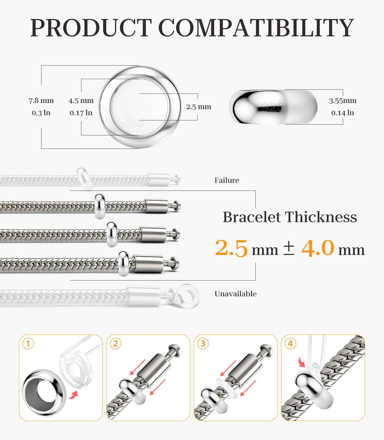 Thumbnail 3 de GW Charms Stopper 925 Sterling Silber – Stopper mit Silikonkern für Armbänder