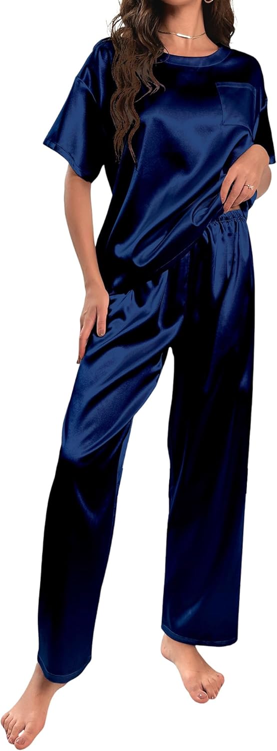 Thumbnail 6 de HANERDUN Damen-Satin-Pyjama-Set (Kurzarm, Hose) – zweiteiliges Schlafanzug-Set, S-XXL