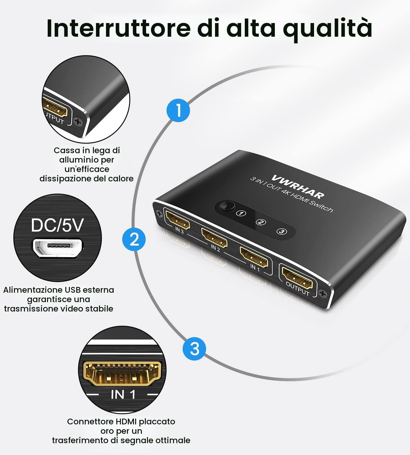 Thumbnail 6 de Sdoppiatore HDMI 4K@60Hz HDR 3 in 1 out con telecomando – Versatilità e comodità per TV, console e streamer