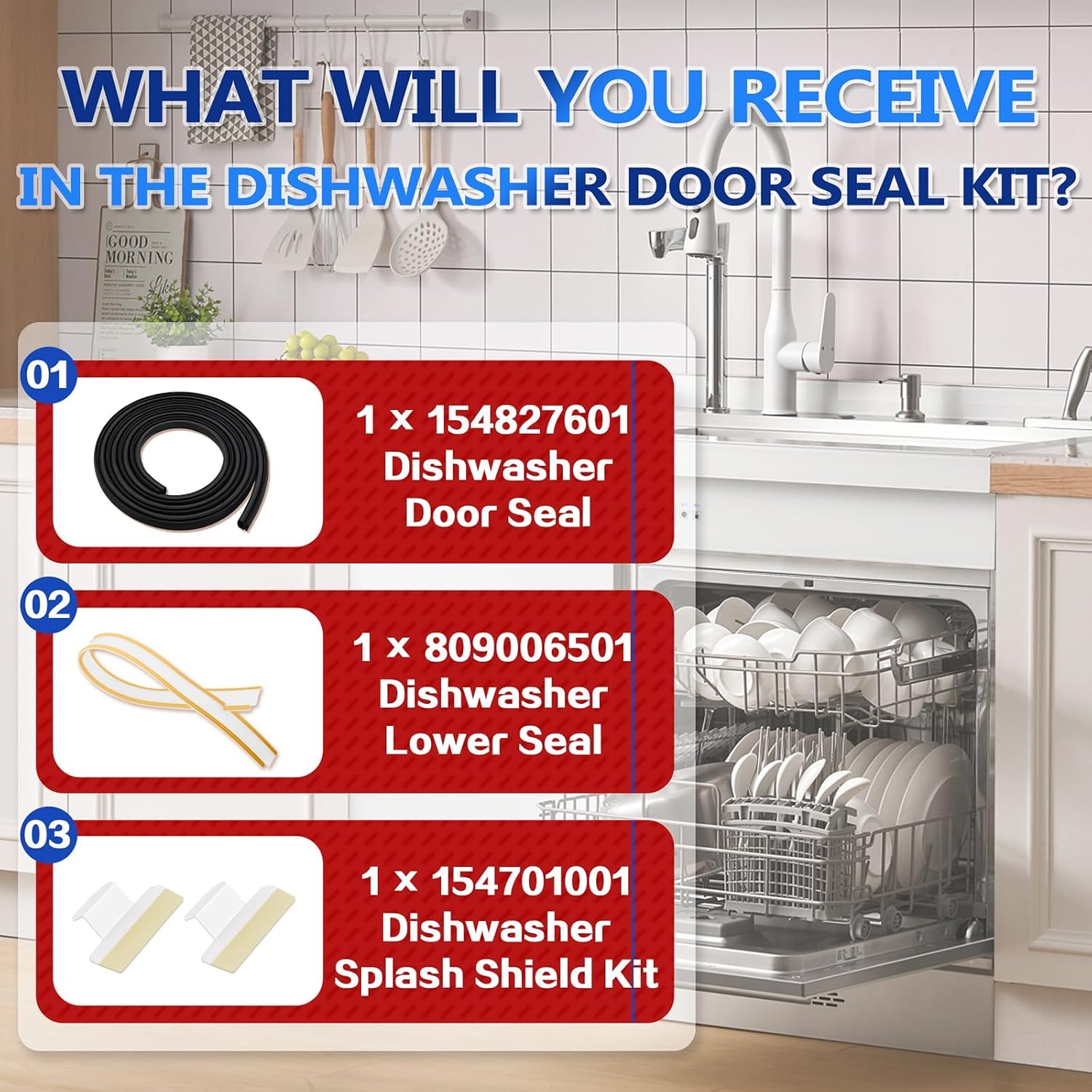 Detalle 2 de 154827601 Dishwasher Bottom Door Seal Kit with Lower Seal and Splash Shields