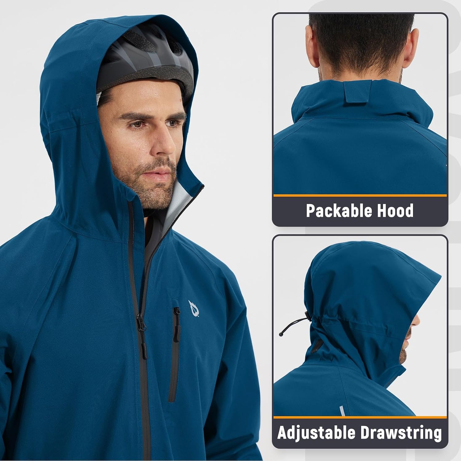Detalle de baleaf Herren Regenjacke Fahrradjacke – Wasserdicht, atmungsaktiv und packbar mit Kapuze