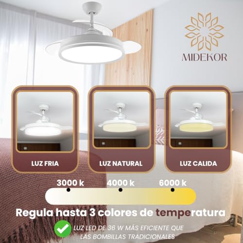 Detalle 2 de Mi Dekor Ventilador de Techo con Mando a Distancia: silencioso, 6 velocidades y aspas retráctiles