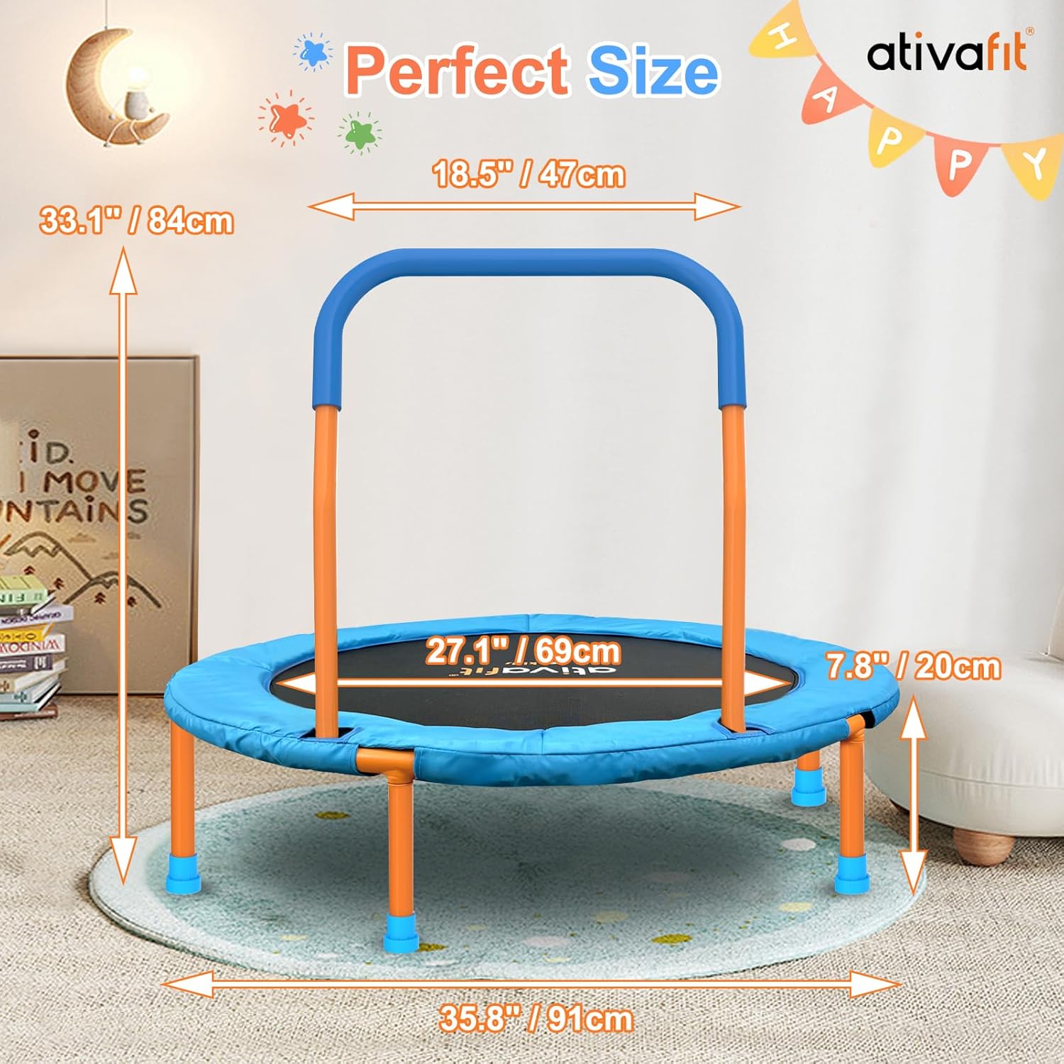 Detalle de ATIVAFIT 36'' Foldable Rebounder Trampoline with Big Handle and Safety Pad for Toddlers and Kids