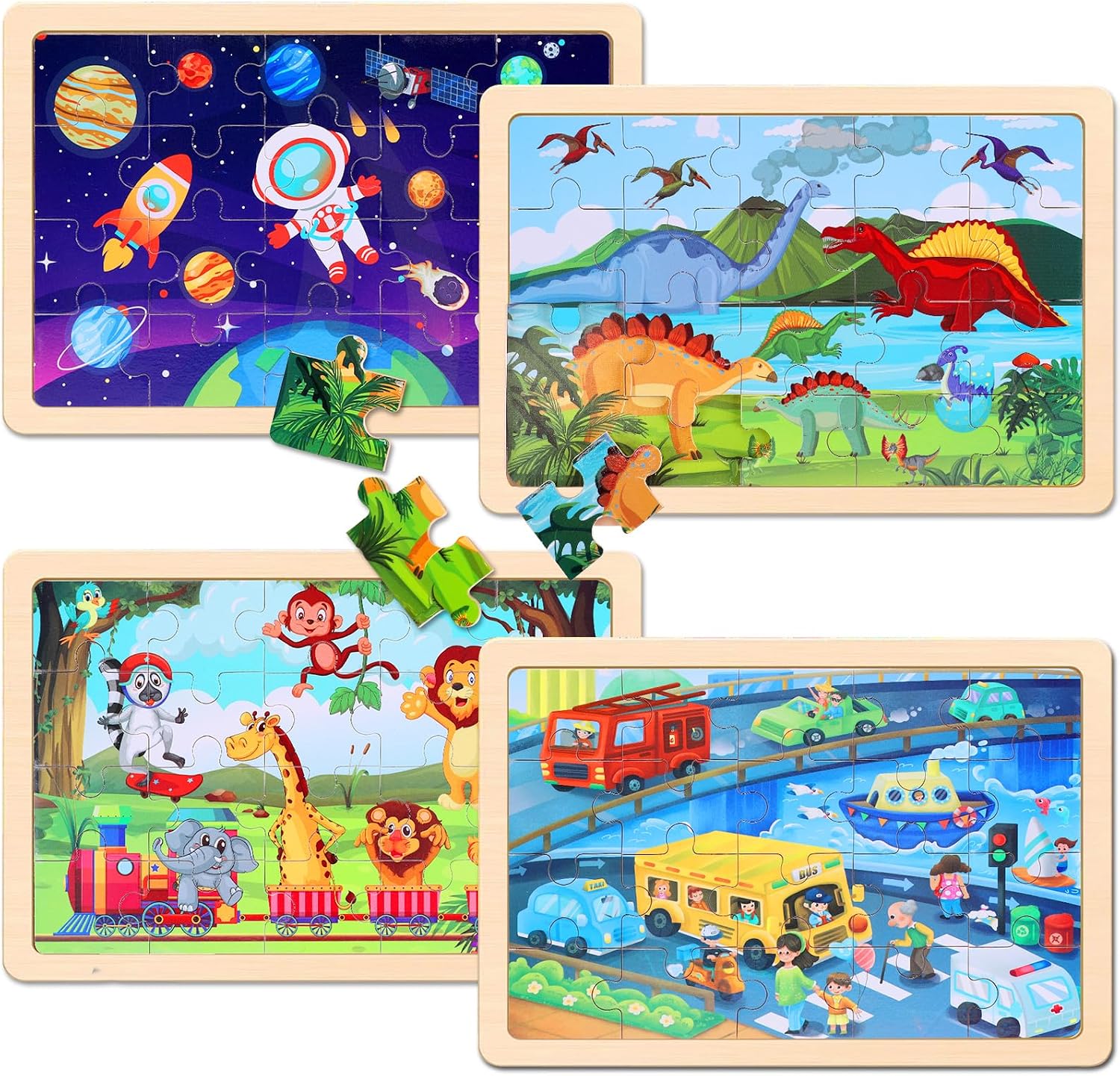Detalle 2 de Wooden Educational Jigsaw Puzzles 4-Pack 🧩