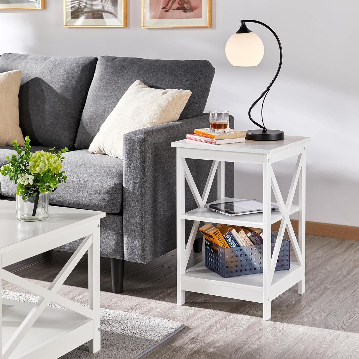 Thumbnail 4 de Yaheetech Tavolino basso bianco a 3 ripiani in forma X 40 x 40 x 61 cm