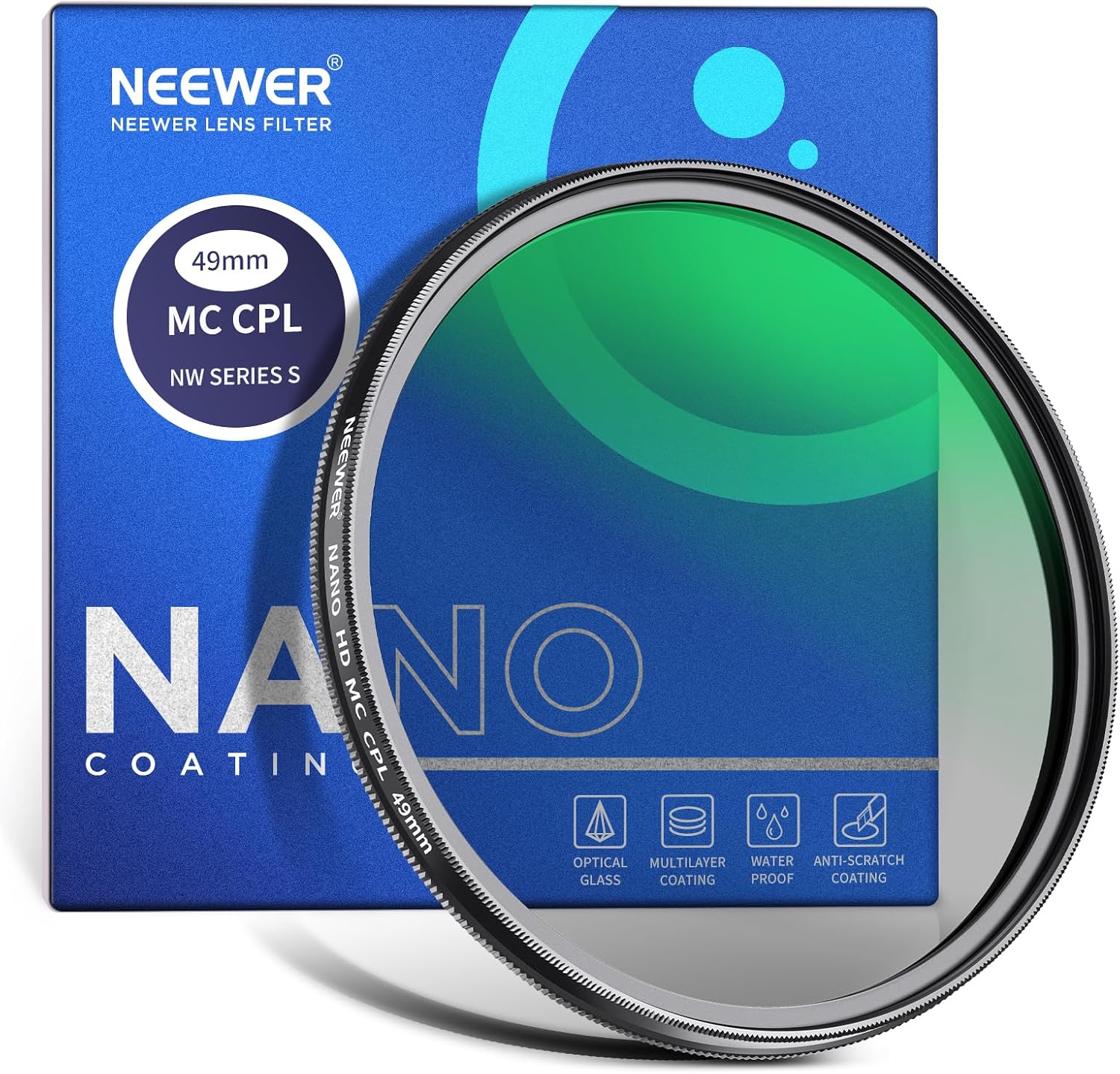 Detalle de NEEWER 49mm CPL偏光フィルター|24層ナノコーティング・薄型アルミ枠
