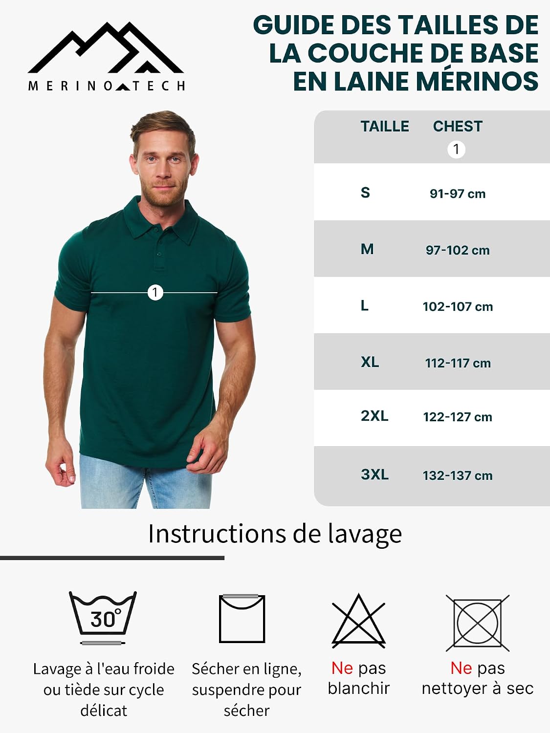 Thumbnail 6 de Merino.tech Merinos Polo Homme en laine mérinos (100%) — polo léger manches courtes ou longues