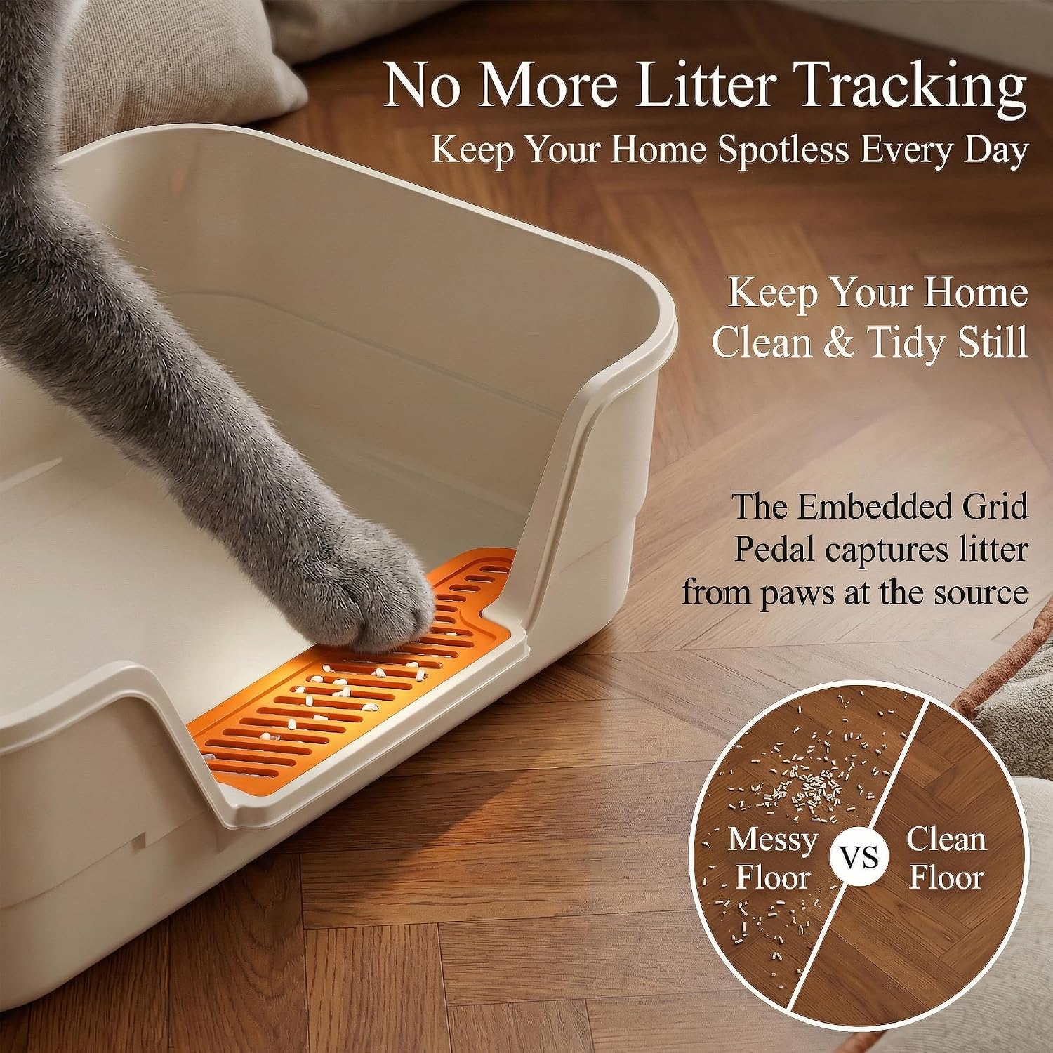 Thumbnail 2 de Suhaco Large Cat Litter Tray with High Sides & Low Entry – Open 60x40x16 cm, No Lid, Anti-Splash Fence