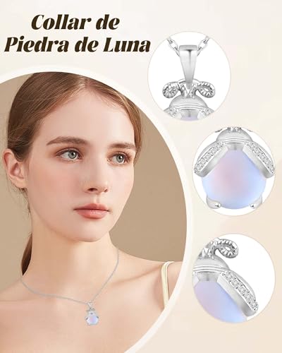 Thumbnail 1 de BOCHOI collar para mujer con piedra de luna plateado (cadena con colgante, ajustable)