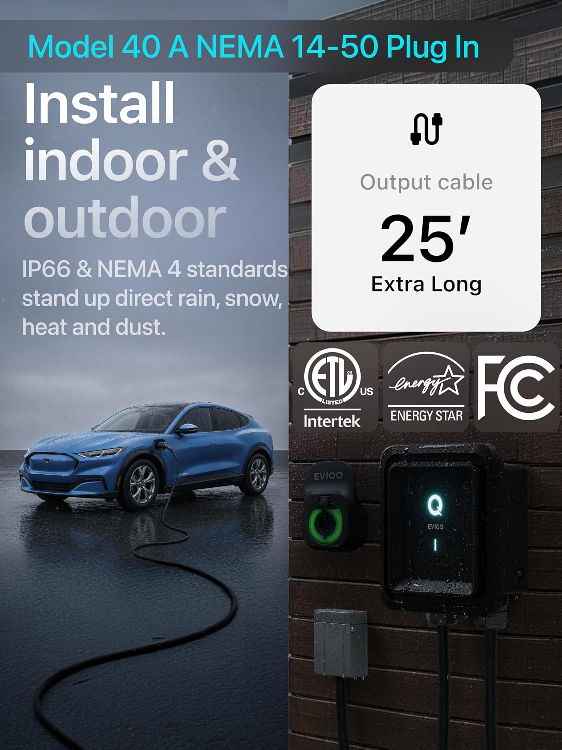 Thumbnail 5 de EVIQO Level 2 EV Charger 40A, 25 ft cable 🔌