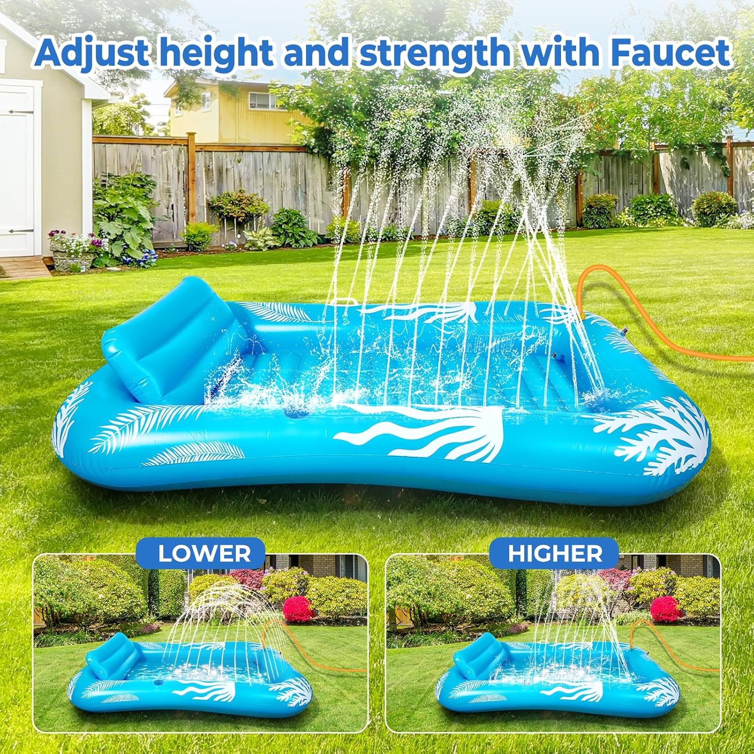 Detalle 2 de Inflatable Tanning Pool Lounger Float with Sprinkler — 6-in-1 Suntan Tub Raft for Adults (71" x 47.3"), Drink Holder & Pillow