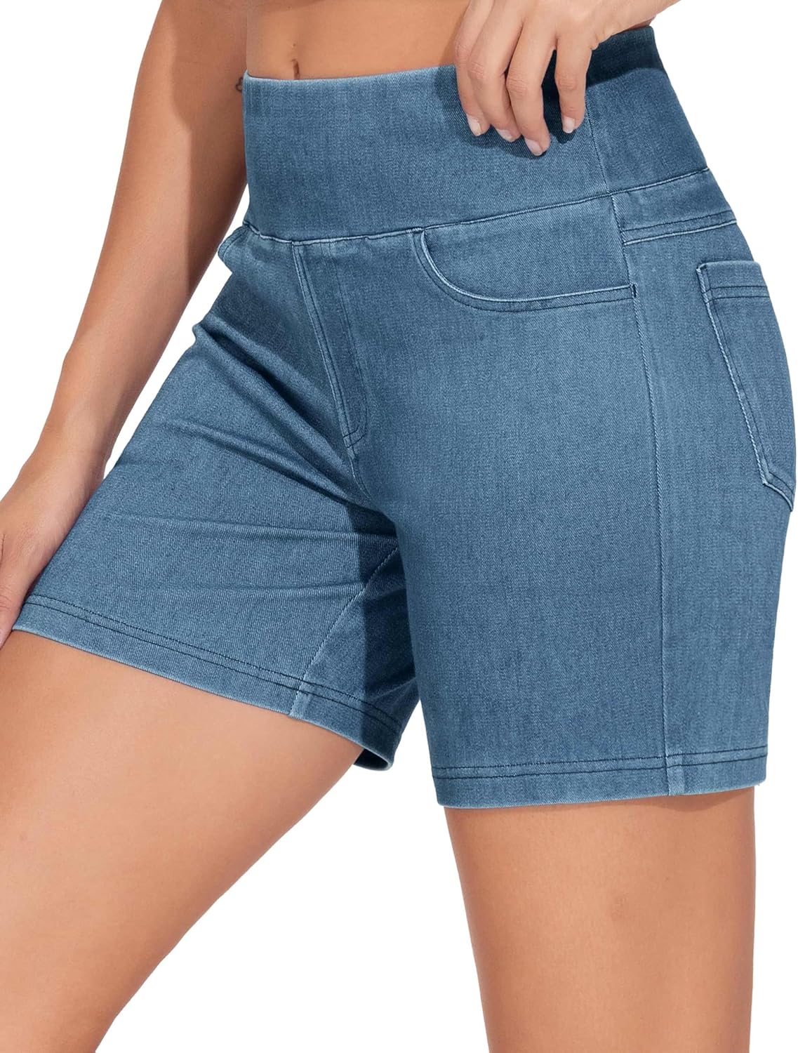 Thumbnail 3 de THE GYM PEOPLE High Waist Stretch Denim Shorts for Women, 4 Pockets