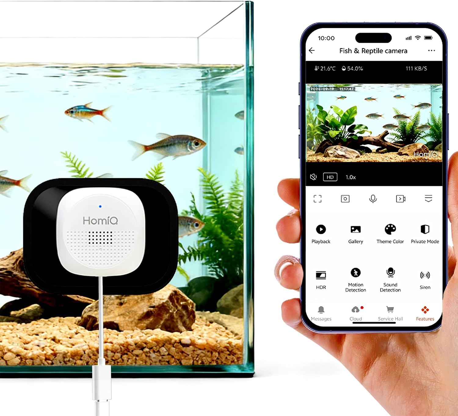 Detalle de HomiQ 3MP 2K Aquarium & Terrarium Pet Camera with magnetic install and close-focus lens