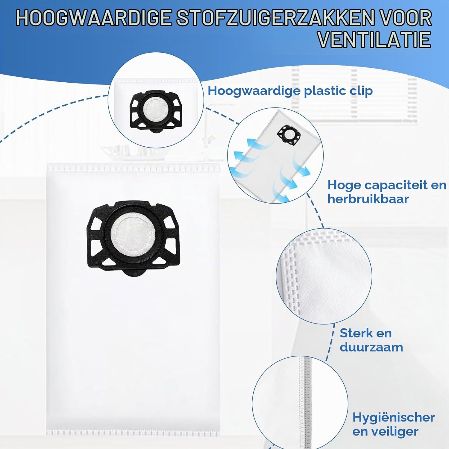 Detalle de Leavans Karcher 357-12 stofzuigerzakken, 12 stuks met 3-trapsfilter