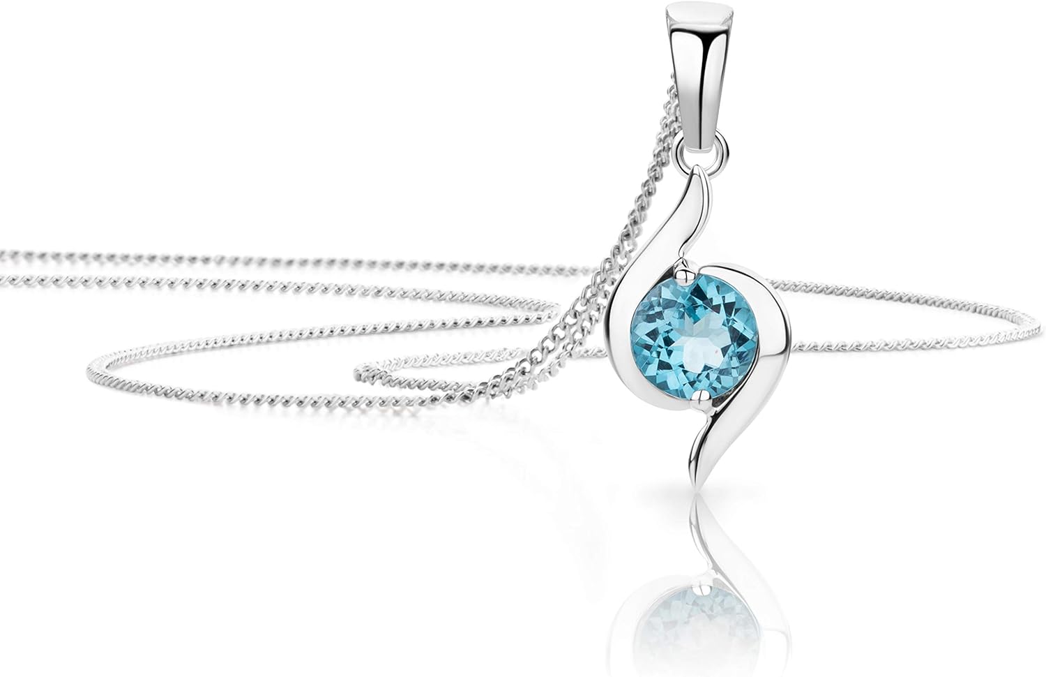 Thumbnail 2 de Collier Femme Orovi en Or Blanc 9K (375) avec pierre précieuse ronde – émeraude/rubis/saphir/topaze, fait main, hypoallergénique