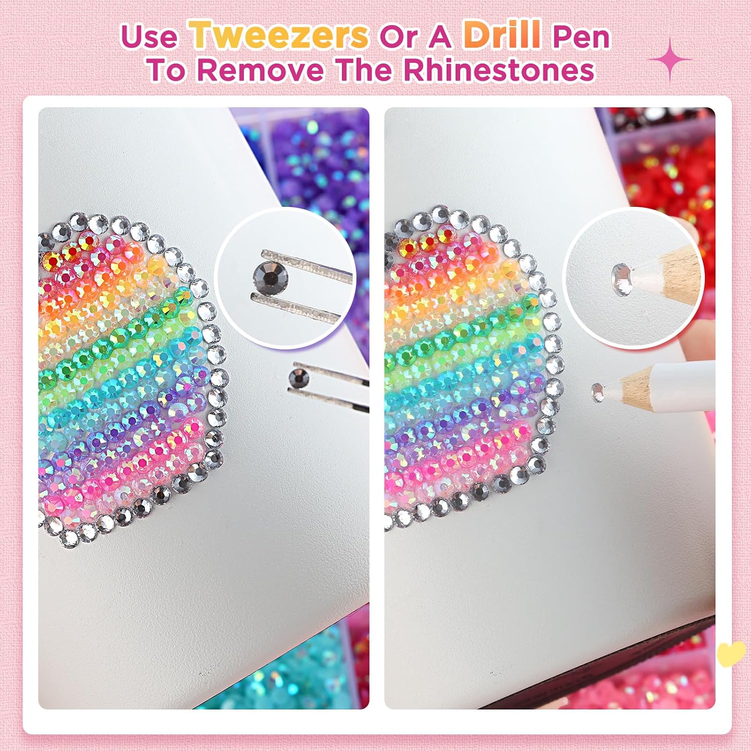 Detalle de Zefy 40 Farben 3mm Jelly Strasssteine – 32.000 Stück Bedazzler-Set mit Pinzette und Wachsstift