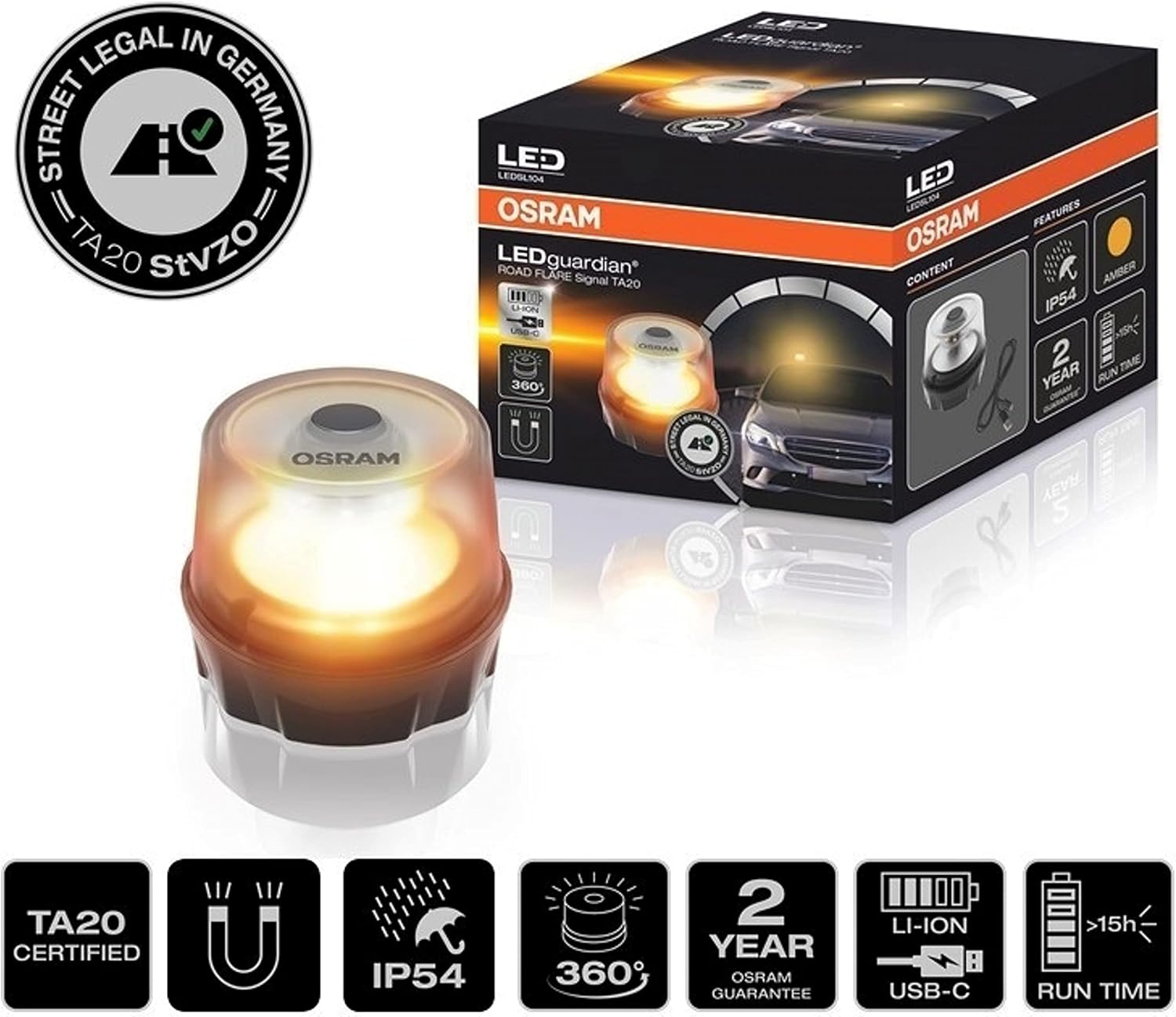 Thumbnail 2 de OSRAM LEDguardian ROAD FLARE Signal TA20: Magnetic, Rechargeable LED Warning Light