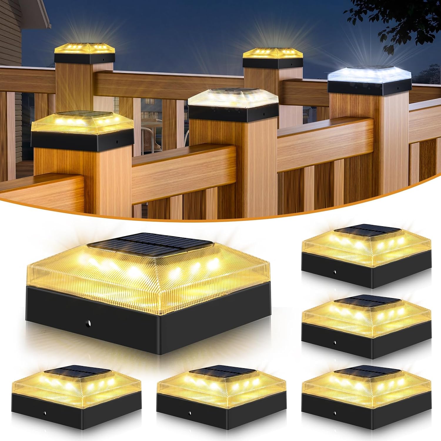 Detalle de vighep 4x4 Solar Post Cap Lights, 6-Pack, 3 Colour Modes, IP65