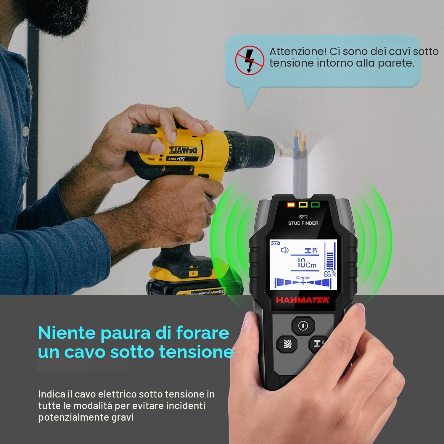 Detalle de Rilevatore 4 in 1 SF2: Scanner da parete con LCD per metallo, legno, cavi e magnetismo