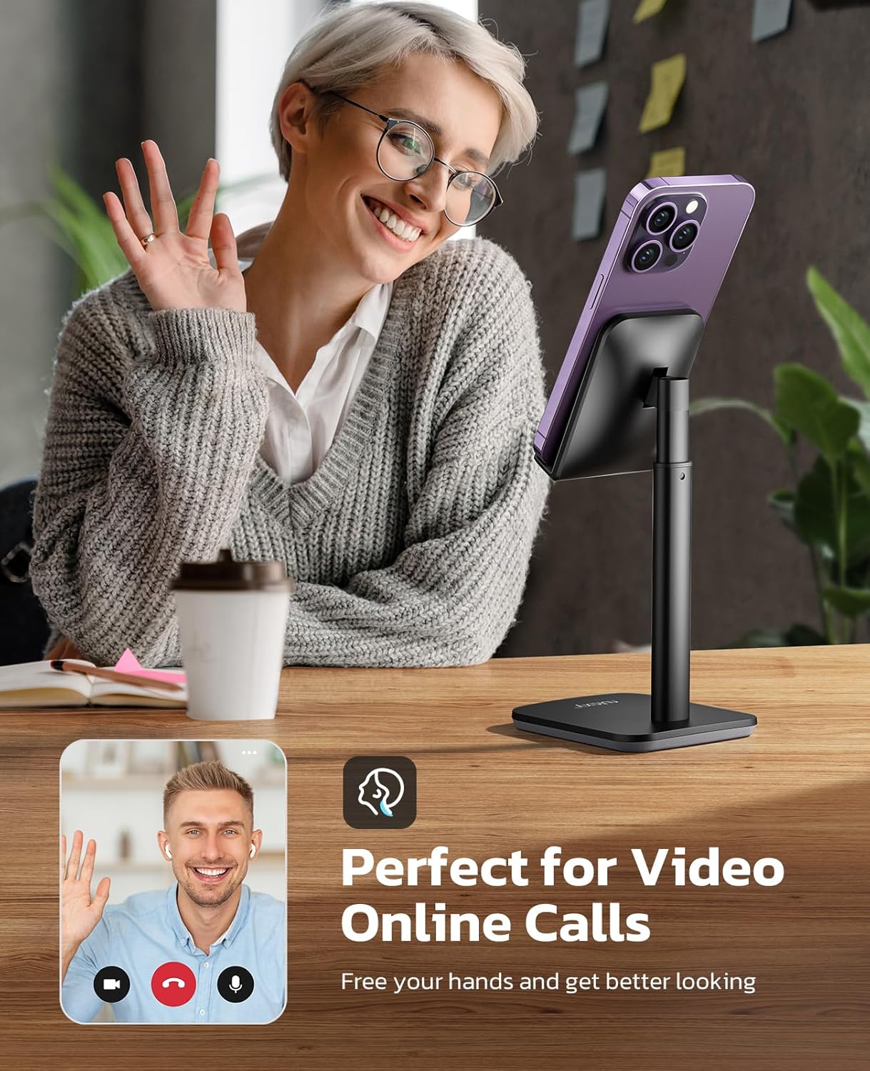 Thumbnail 4 de Nulaxy Phone Stand (T1) – height and angle adjustable desk cradle for phones 4–8 inches, black