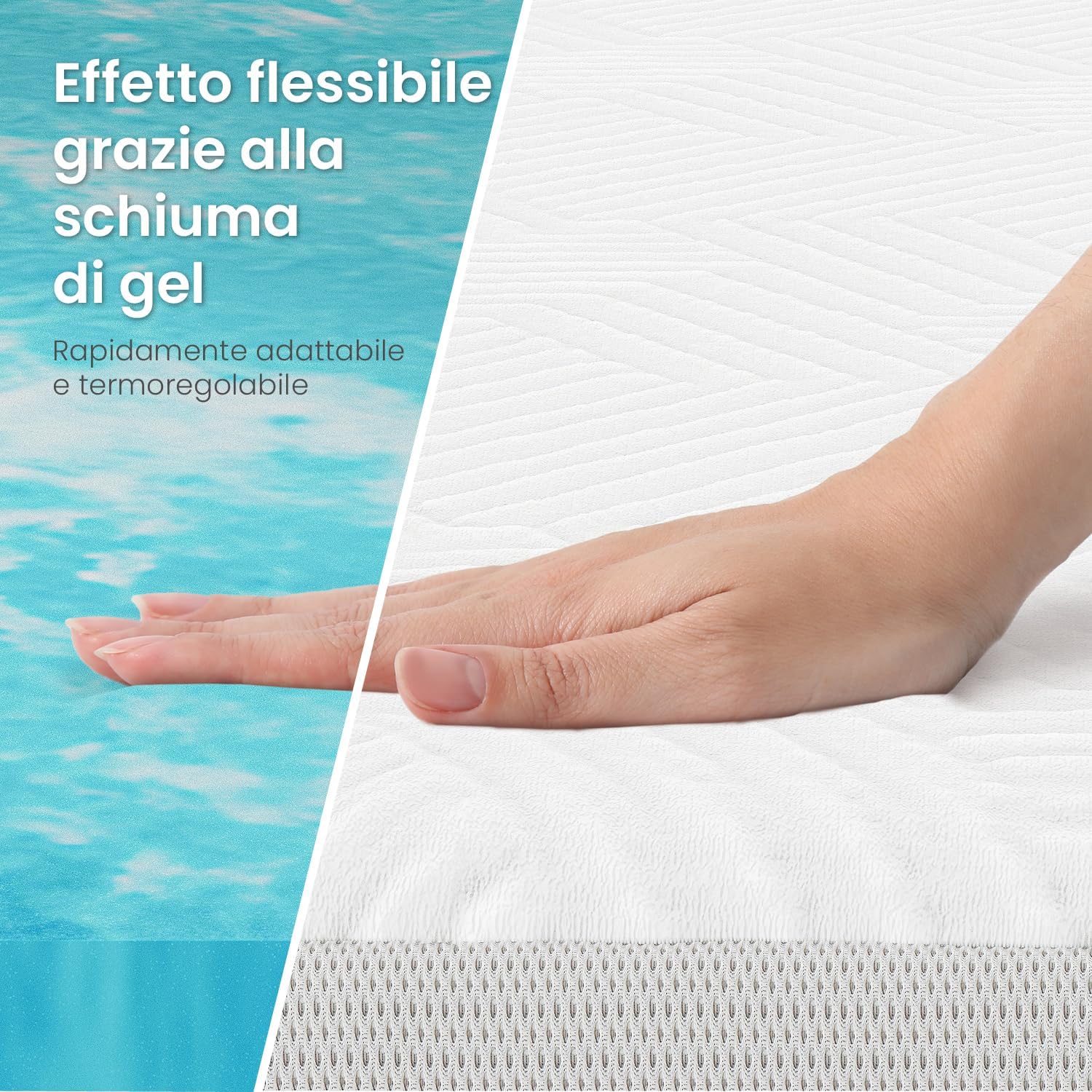 Detalle 2 de ELONEO Gel Topper 90x190cm: coprimaterasso memory gel 5 cm con rivestimento 3D e ancoraggi