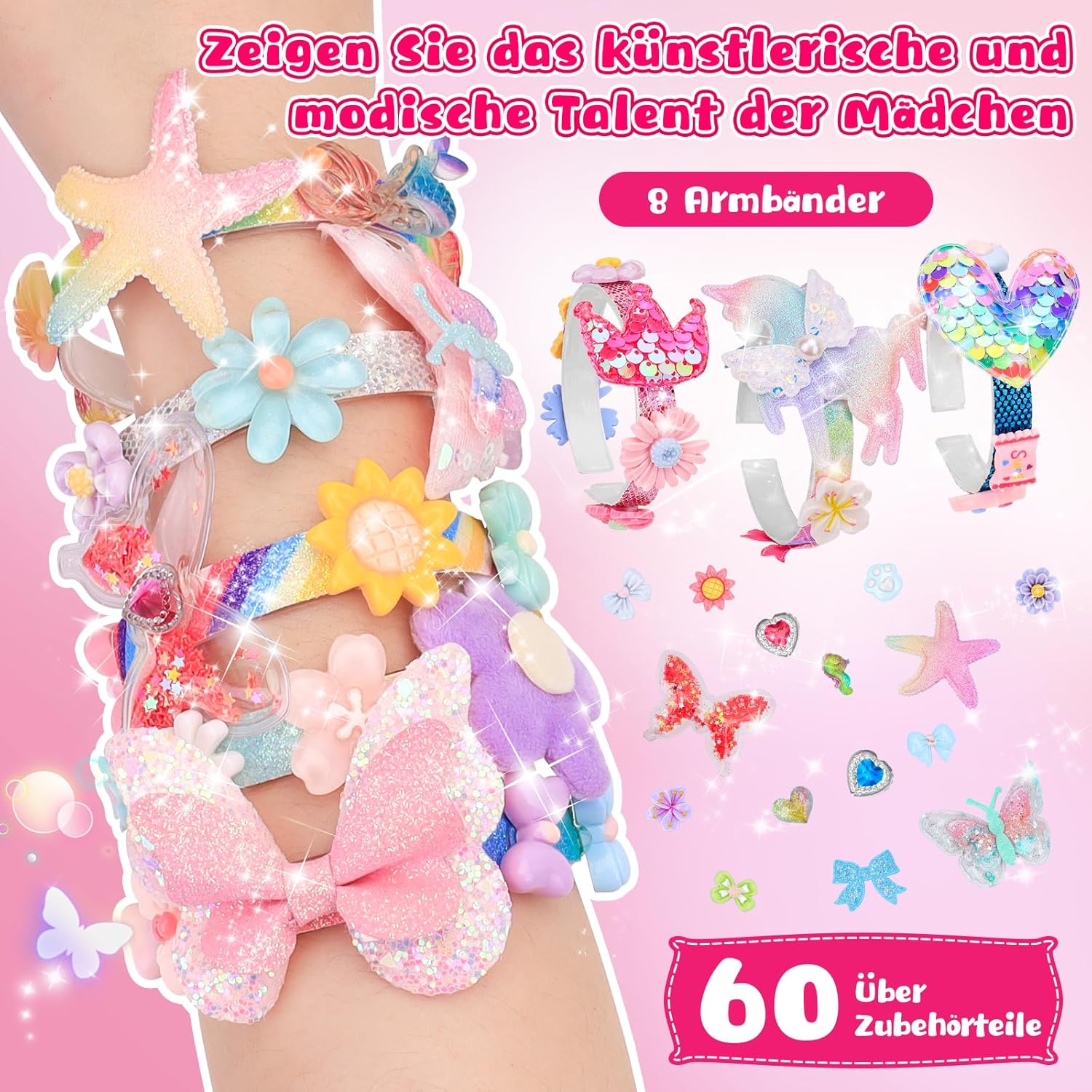 Detalle de Armbänder Selber Machen für Mädchen – Bastelset für 8 einzigartige Armbänder