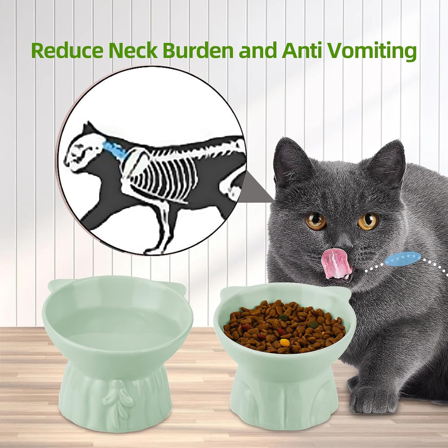 Detalle de Ceramic Elevated Cat Bowls 2-pack, Whisker-Friendly 🐱