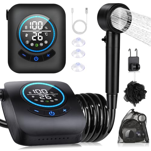 Detalle de Spopal Ducha Portátil para Camping 8000mAh: autonomía, filtros y 5 niveles de caudal