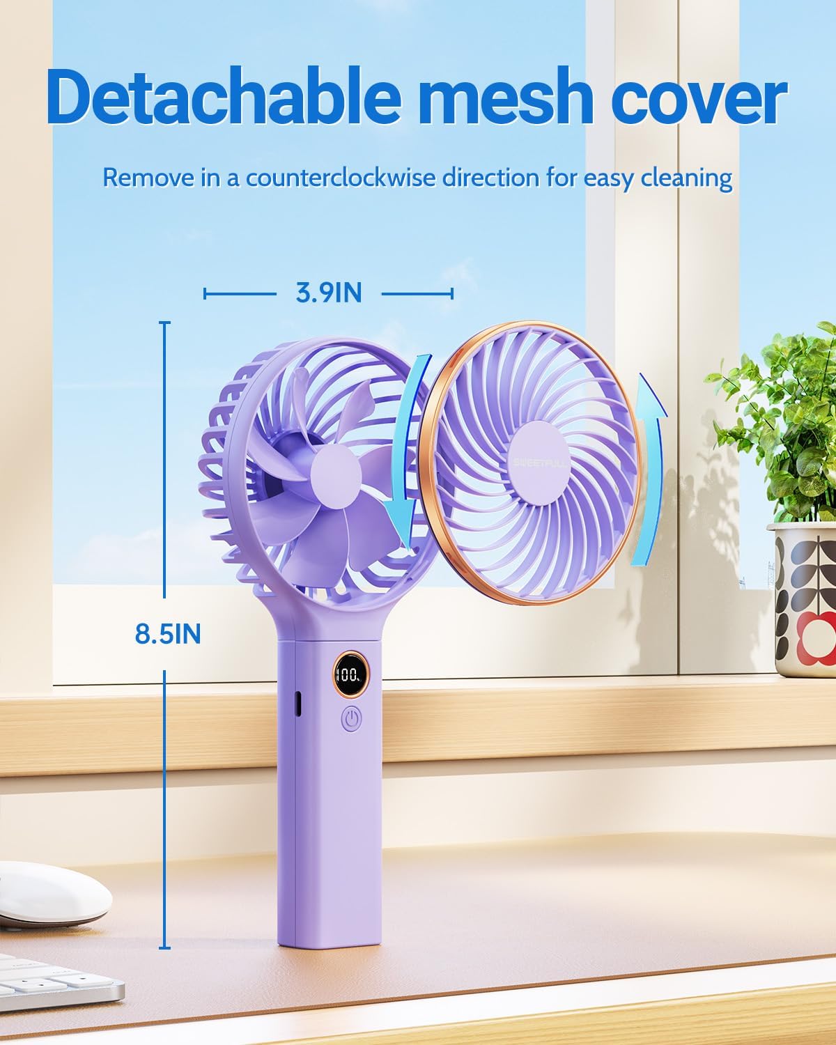 Thumbnail 2 de SWEETFULL Handheld Fan (5000mAh) – Portable Mini Fan with 6 Speeds, LED Display & Foldable Design