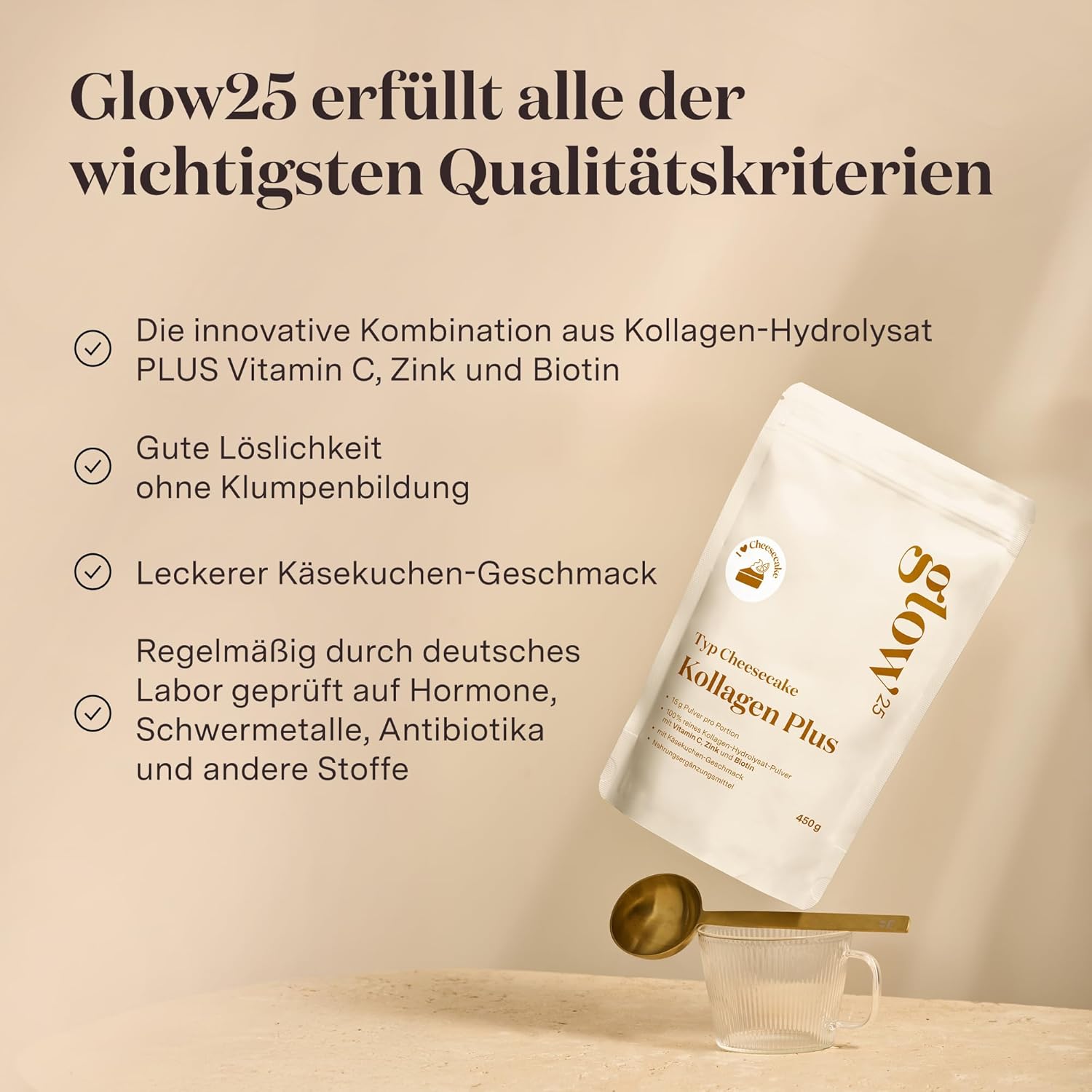 Thumbnail 2 de Glow25® Collagen Plus Käsekuchen [450g] – Kollagenhydrolysat mit Vitamin C, Zink und Biotin