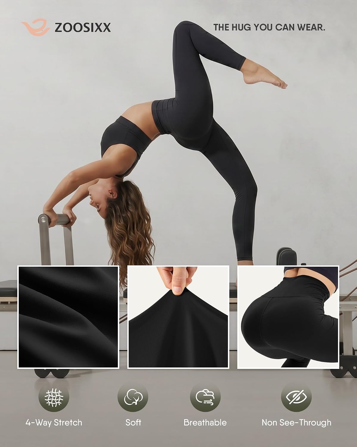 Detalle 2 de ZOOSIXX Buttery Soft Women's Leggings with Pockets, High Waist and 4-Way Stretch