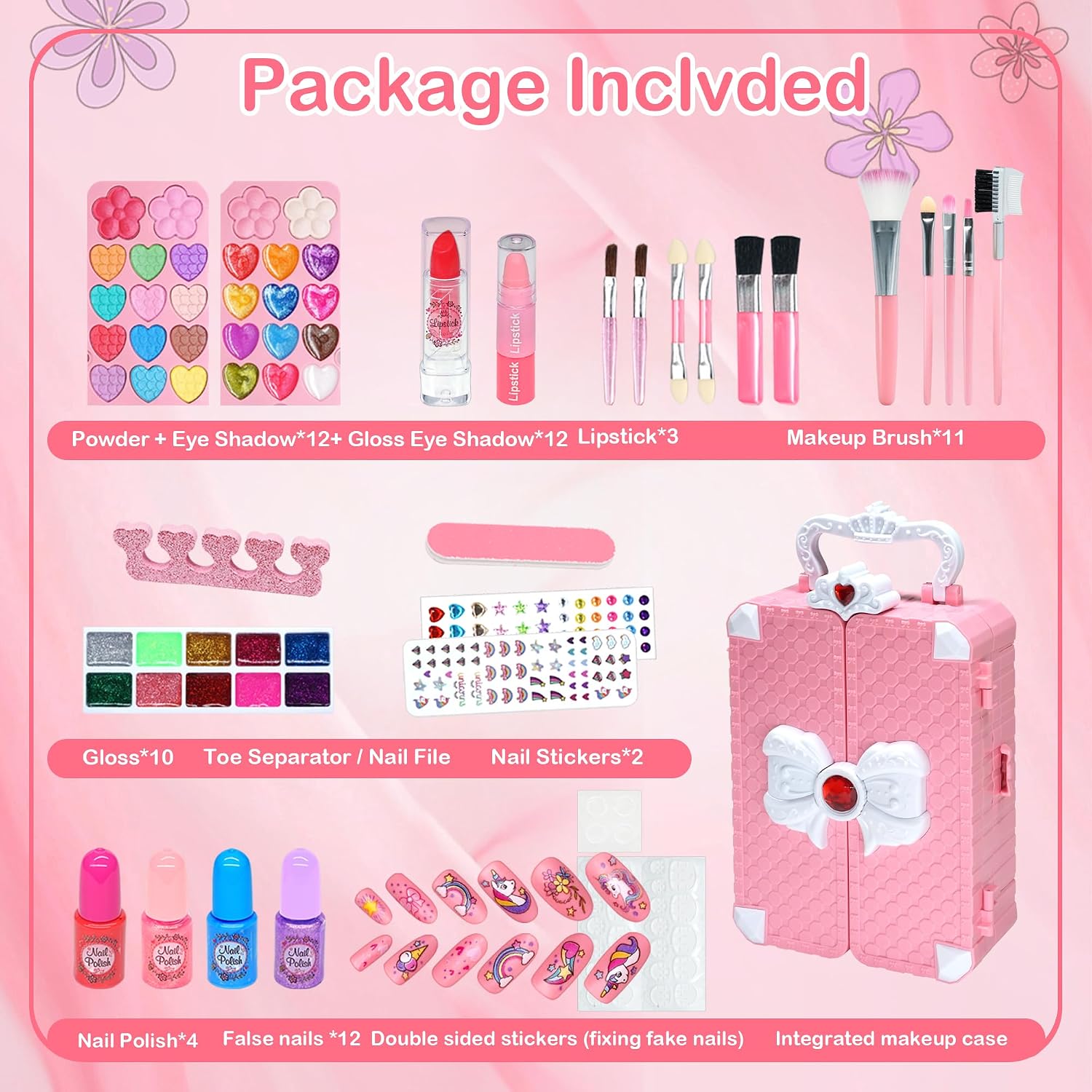 Detalle de Kinderschminke-Set für Mädchen (74-tlg.) Waschbarer Schminkkoffer als Spielgeschenk zur Prinzessin-Routine