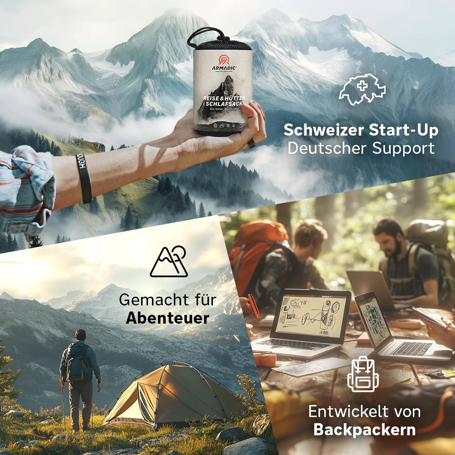 Thumbnail 6 de Armadic Hüttenschlafsack aus Bio-Baumwolle oder Mikrofaser – ultraleichtes Inlett für Reisen (230 g / 380 g)